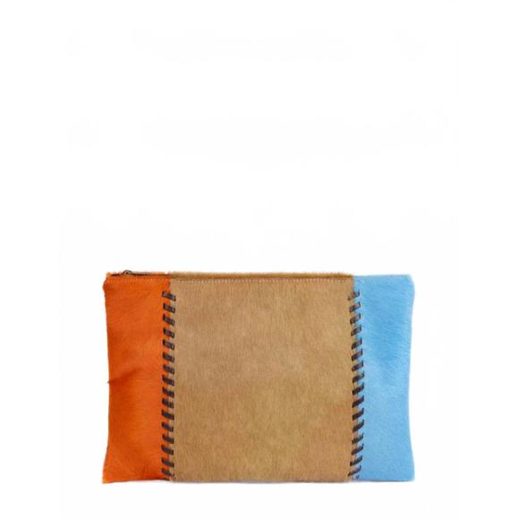 PENELOPE CHILVERS Handbags - NEW PENELOPE CHILVERS women's maxi pony whipstitch clutch in tan/ orange